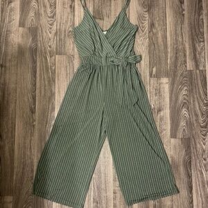 Green Spaghetti Strap Striped Jumpsuit